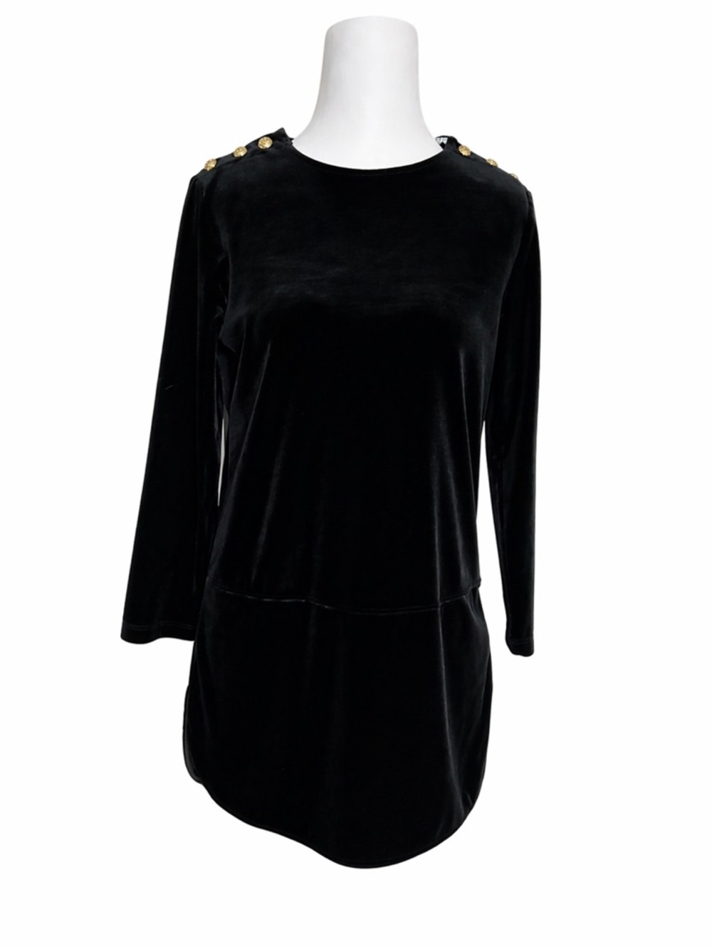 Lauren Ralph Lauren Black Velvet Tunic Top Womens Small Gold Buttons Witchycore